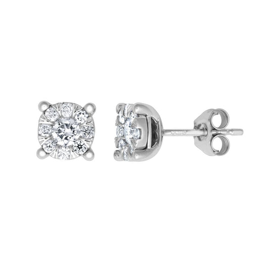18ct White 0.66ct Natural Diamond 7 Stone Cluster Earrings