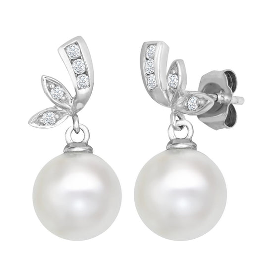 9ct White Dia-14pts 8.0-8.5mm Cultured Pearl Stud Earrings