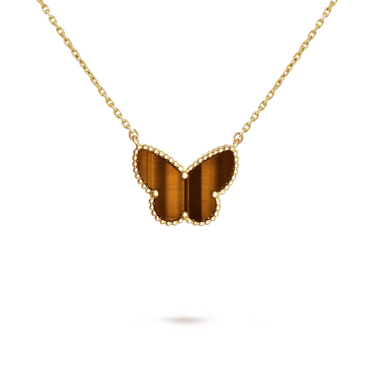 Belle Vante Butterfly Pendant Tiger Eye 18K Yellow Gold