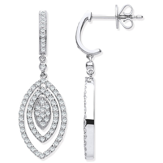 9ct White Gold 1.00ct Diamond Drop Earrings - 9ct Gold