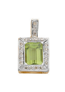 9ct Yellow/White Gold 0.16ct Diamond & 1.55ct Peridot Pendant - 9ct Gold