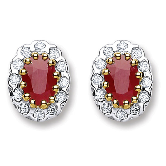 9ct Yellow Gold 0.20ct Diamond & 1.20ct Ruby Stud Earrings - 9ct Gold