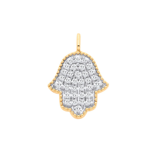 9ct Yellow Gold Hamsa Pendant 0.30ctw - 9ct Gold
