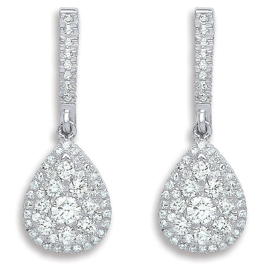 18ct White Gold 0.75ct Diamond Drop Earrings - 18ct Gold