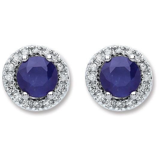 9ct White Gold 0.15ct Dia 1.20ct 5mm Round Sapphire Stud Earrings - 9ct Gold