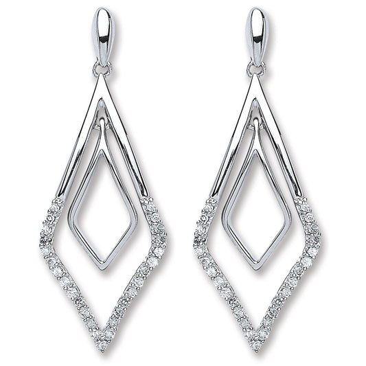 9ct White Gold 0.15ct Dia Drop Earrings - 9ct Gold
