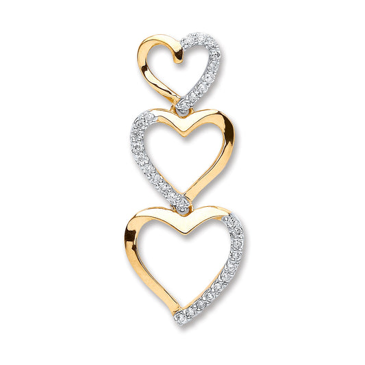 9ct Yellow Gold 0.15ct Diamond Heart Pendant - 9ct Gold