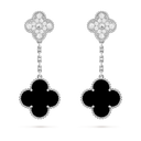 Magic Alhambra Earrings 2 Motifs in 18K White Gold with Diamond