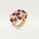 Belle Vante Grain de Café Ring Rubellite Semi-Paved Yellow Gold