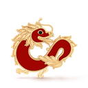 Lucky Animals Dragon Clip in 18K Yellow Gold with Carnelian and Onyx