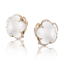 Bon Ton Stud Earrings in 18k Rose Gold with Milky Quartz and Diamonds