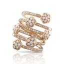 Six Flowers Twist Ring in 18k Rose Gold with White and Champagne Diamonds