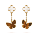 Lucky Alhambra 2-Motif Earrings in 18K Yellow Gold with Tiger Eye