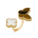 Lucky Alhambra Between the Finger Ring in 18K Yellow Gold with Tiger Eye