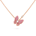 Two Butterfly Pendant in 18K Rose and White Gold with Diamonds and Sapphires
