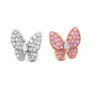 Two Butterfly Earrings in 18K Rose Gold and White Gold with Diamonds and Sapphires