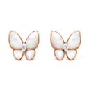 Two Butterfly Earrings in 18K Rose Gold with Diamonds and Mother-of-Pearl