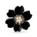 Rose de Noël Clip in 18K Yellow Gold with Diamonds and Onyx