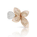 Five Leaves Medium Flower Ring in 18k Rose and White Gold with White and Champagne Diamonds
