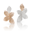 Giardini Segreti Five Leaves Earrings in 18k Rose and White Gold with White and Champagne Diamonds