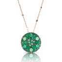 Mandala Necklace in 18k Rose Gold with Green Agate Chrysoprase Mother of Pearl Tsavorite and White Diamonds