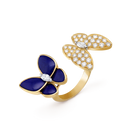 Two Butterfly Between the Finger Ring in 18K Yellow Gold with Lapis Lazuli