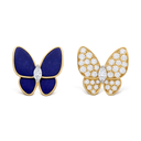 Two Butterfly Earrings in 18K Yellow Gold with Diamonds and Lapis Lazuli