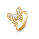 Two Butterfly Ring in 18K Yellow and White Gold with Diamonds