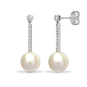 18ct White Gold Natural Diamond And Pearl Earrings