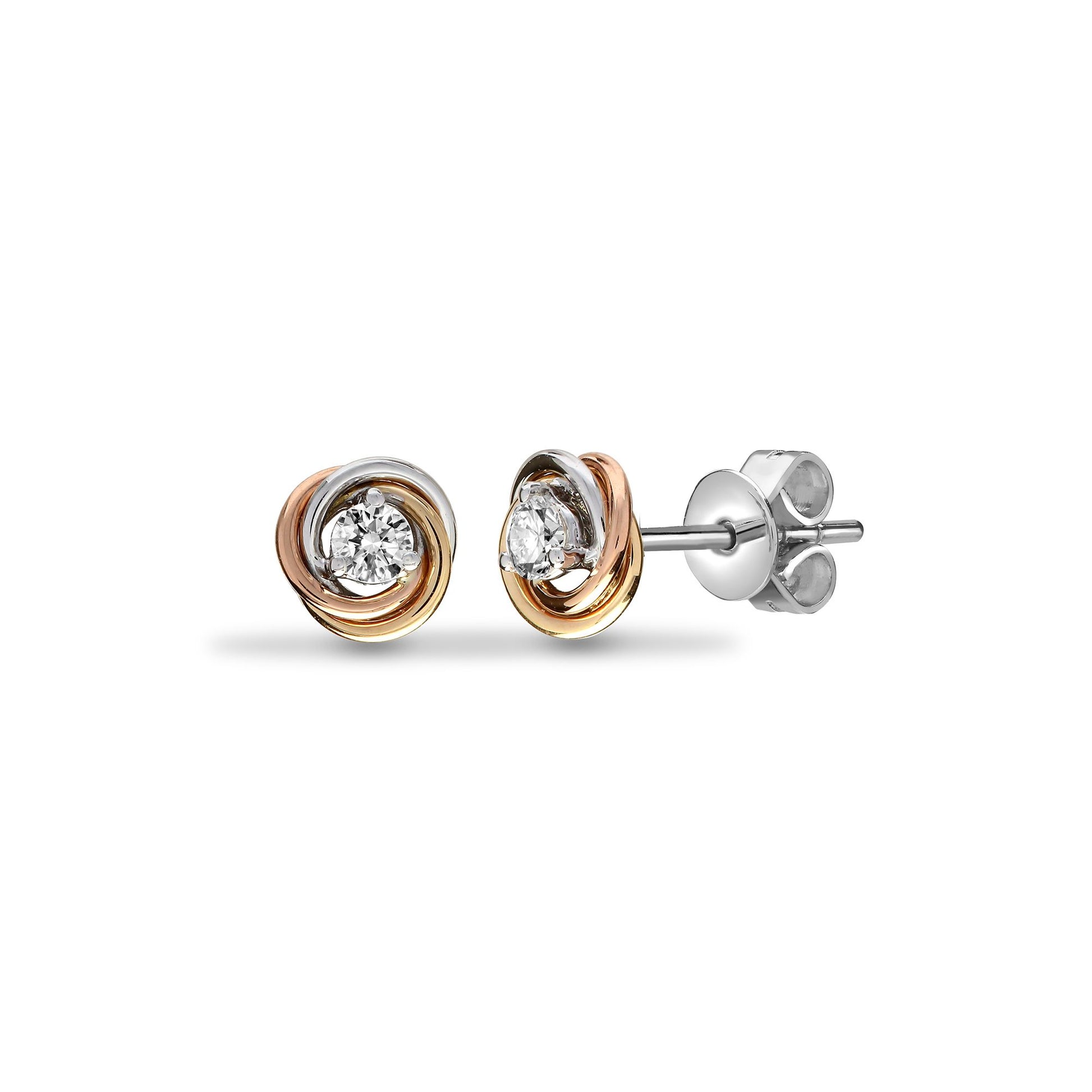 18ct 3 Colour 0.20ct Natural Diamond Knot Stud Earring