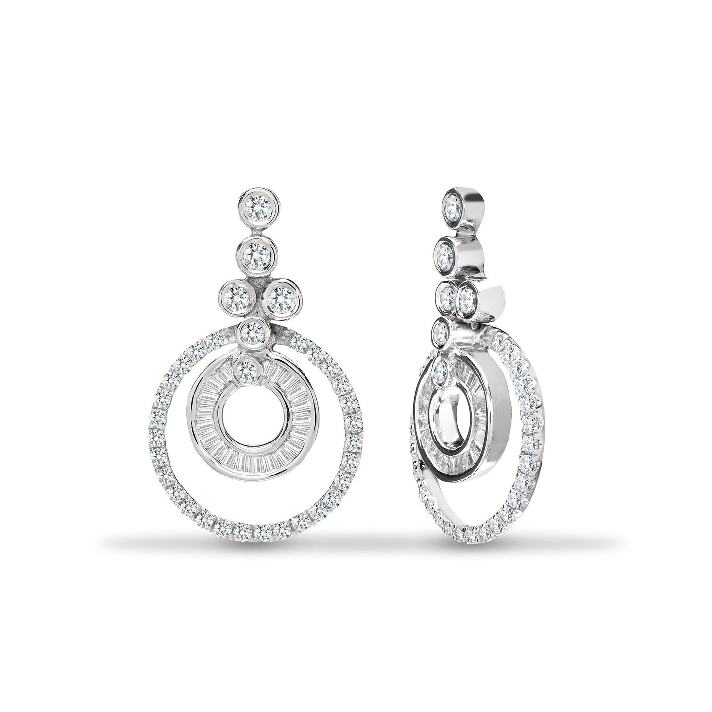 18ct White Gold 0.62ct Round & Baguette Natural Diamond Drop Earring