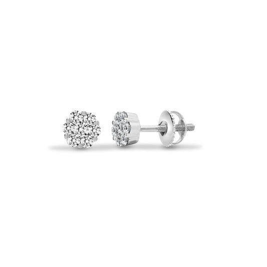 18ct White 0.35ct Natural Diamond 7 Stone Cluster Earrings