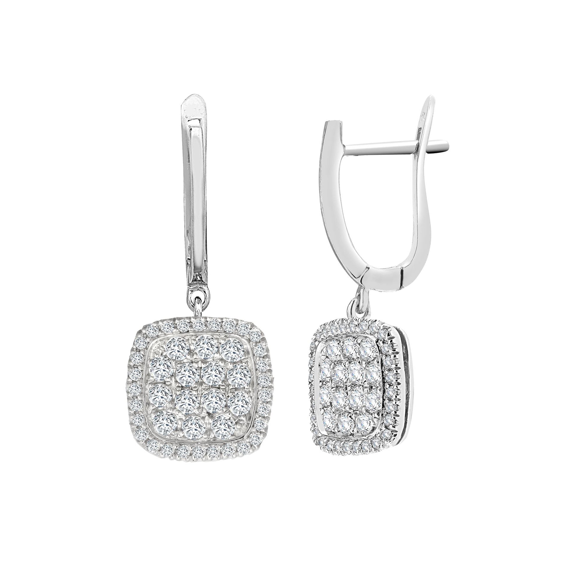 18ct White 1.10ct Natural Diamond Cluster Cushion Shape Earring