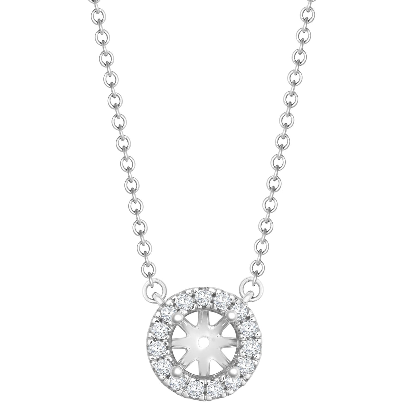 18ct White Gold 0.15ct Natural Diamond Halo Pendant with 16"-18" Chain Extender