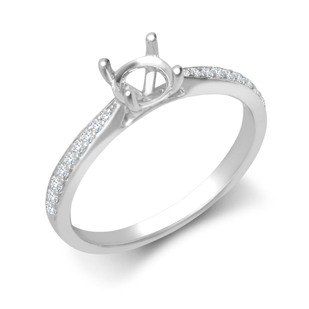 18ct White Gold 0.12ct Natural Diamond Pave set Wed-fit Ring Mount- Holds 0.50ct