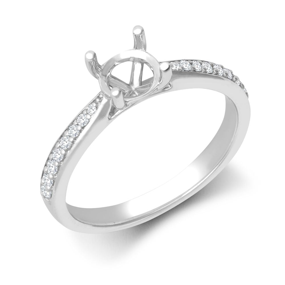 18ct White Gold 0.14ct Natural Diamond Pave set Wed-fit Ring Mount- Holds 0.70ct