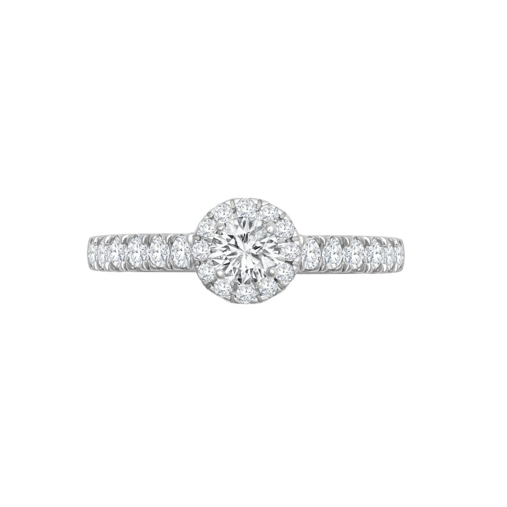 18ct White Gold 0.37ct Natural Diamond Micro-set Halo and Shoulders Wed-fit Ring Mount- Holds 0.25ct