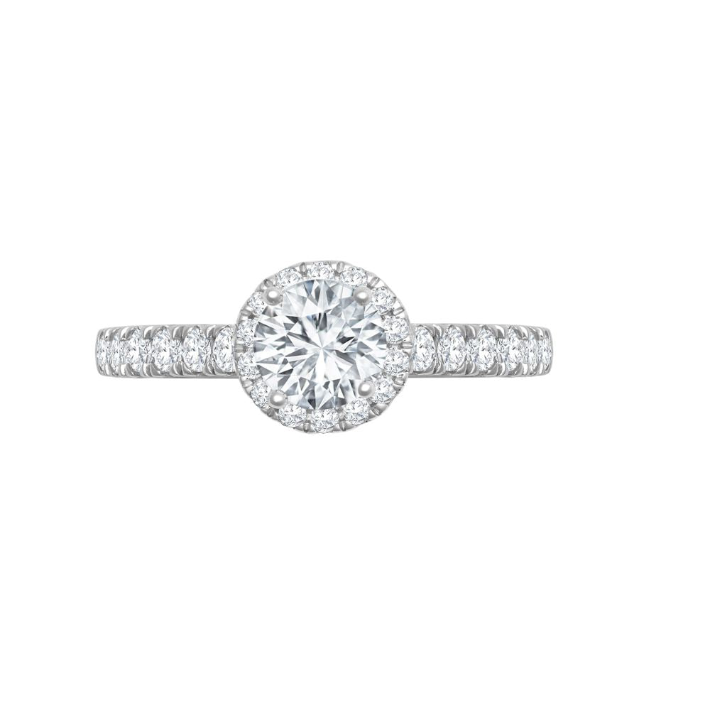 18ct White Gold 0.41ct Natural Diamond Micro-set Halo and Shoulders Wed-fit Ring Mount- Holds 0.50ct