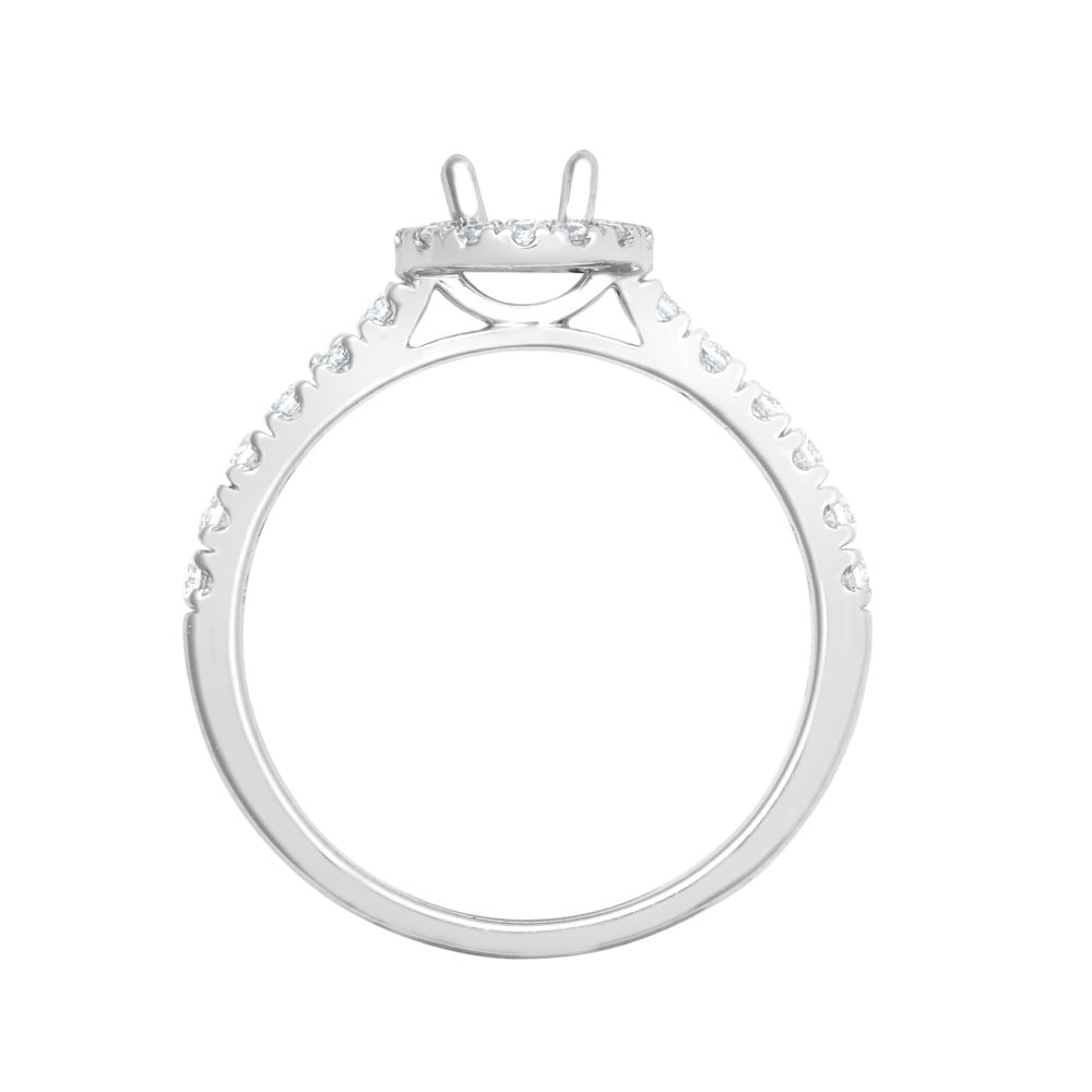 18ct White Gold 0.41ct Natural Diamond Micro-set Halo and Shoulders Wed-fit Ring Mount- Holds 0.50ct