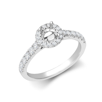 18ct White Gold 0.41ct Natural Diamond Micro-set Halo and Shoulders Wed-fit Ring Mount- Holds 0.50ct