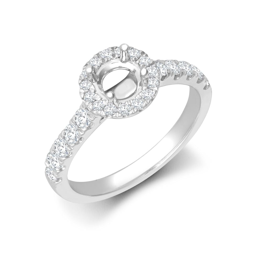18ct White Gold 0.54ct Natural Diamond Micro-set Halo and Shoulders Wed-fit Ring Mount- Holds 0.70ct