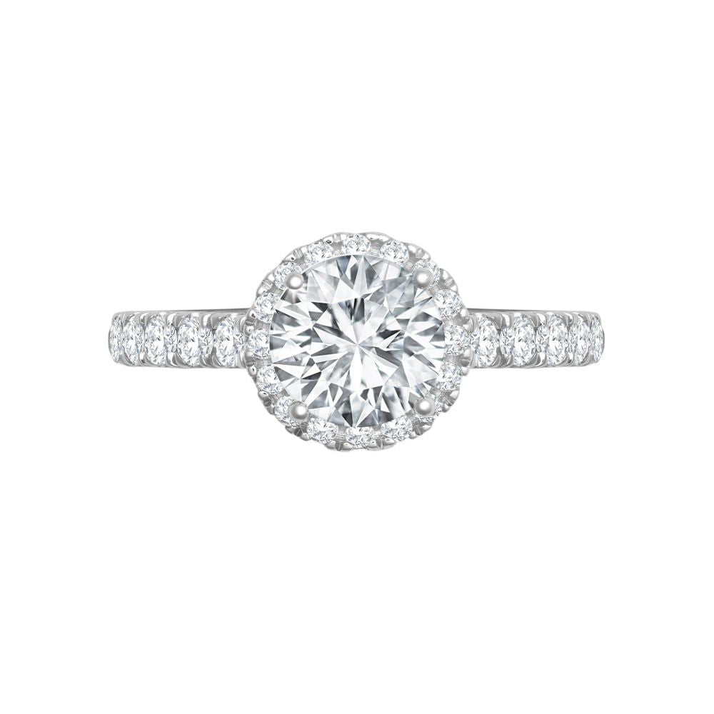 18ct White Gold 0.58ct Natural Diamond Micro-set Halo and Shoulders Wed-fit Ring Mount- Holds 1.00ct