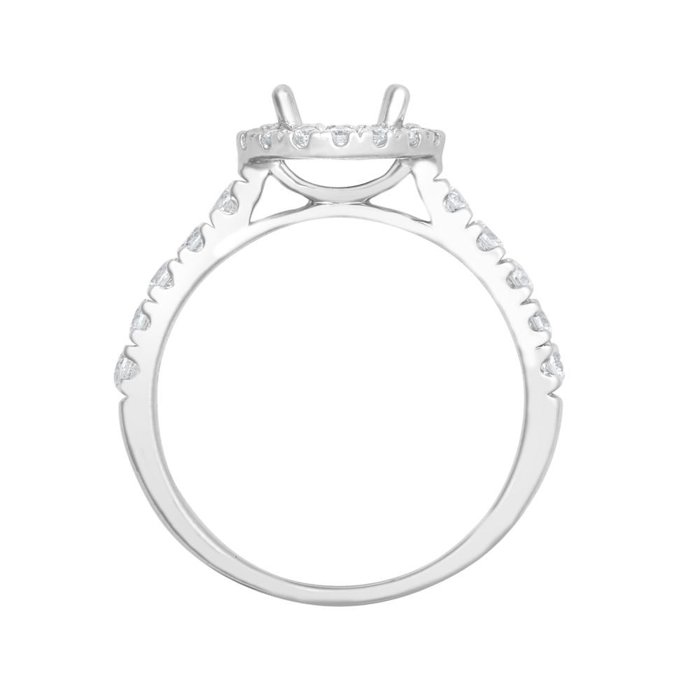 18ct White Gold 0.58ct Natural Diamond Micro-set Halo and Shoulders Wed-fit Ring Mount- Holds 1.00ct