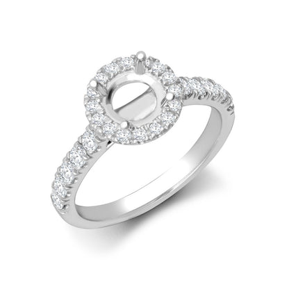 18ct White Gold 0.58ct Natural Diamond Micro-set Halo and Shoulders Wed-fit Ring Mount- Holds 1.00ct