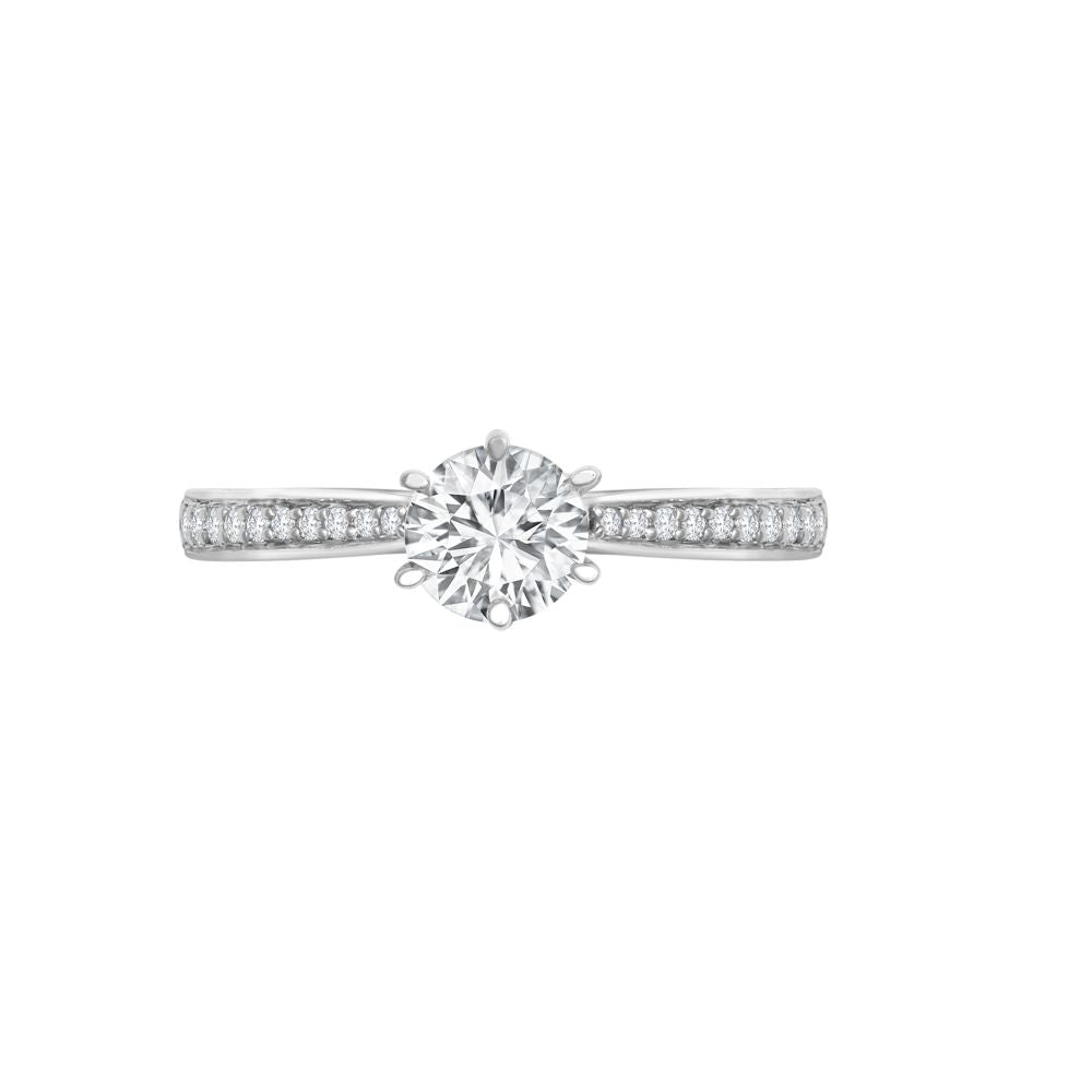 18ct White Gold 0.10ct Natural Diamond Pave set 6-claw Ring Mount- Holds 0.50ct
