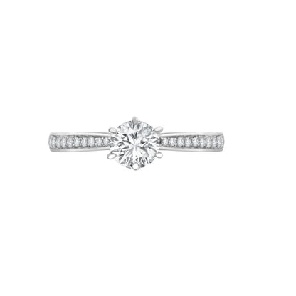 18ct White Gold 0.10ct Natural Diamond Pave set 6-claw Ring Mount- Holds 0.50ct