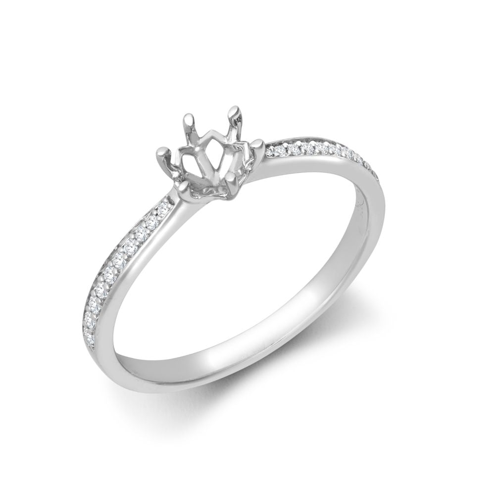 18ct White Gold 0.10ct Natural Diamond Pave set 6-claw Ring Mount- Holds 0.50ct