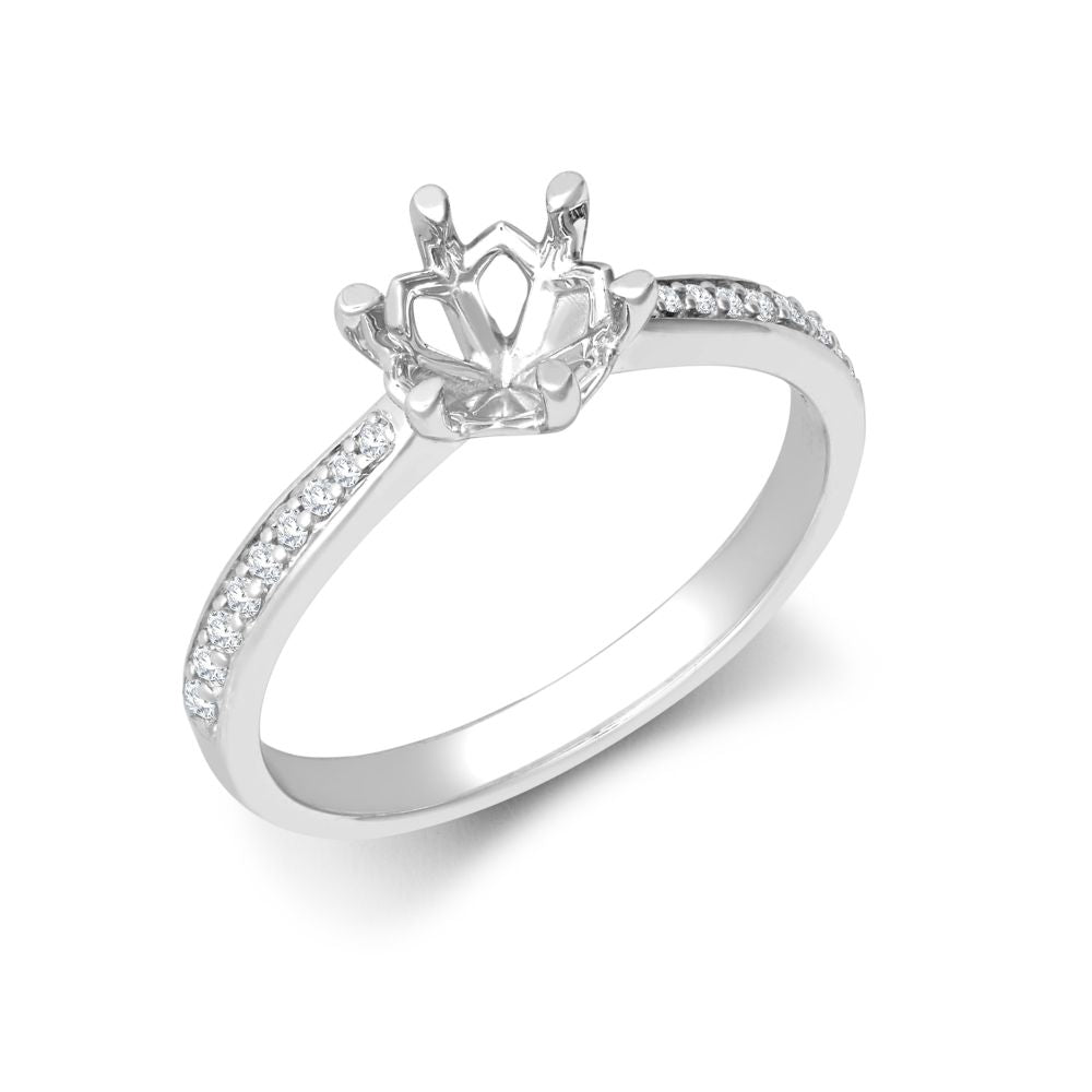 18ct White Gold 0.11ct Natural Diamond Pave set 6-claw Ring Mount- Holds 0.70ct