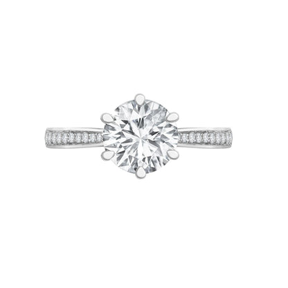 18ct White Gold 0.12ct Natural Diamond Pave set 6-claw Ring Mount- Holds 1.00ct
