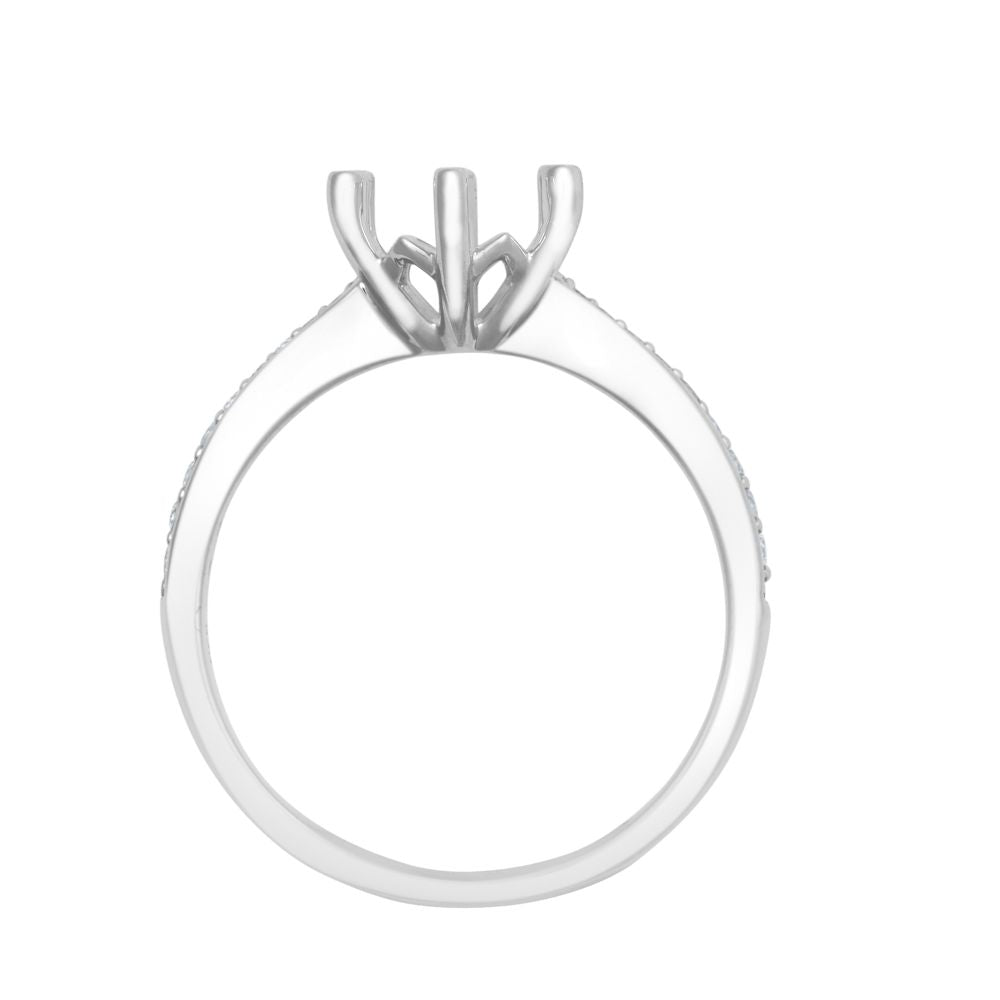 18ct White Gold 0.12ct Natural Diamond Pave set 6-claw Ring Mount- Holds 1.00ct